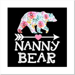 Nanny Bear Floral Happy Mothers Day Posters and Art